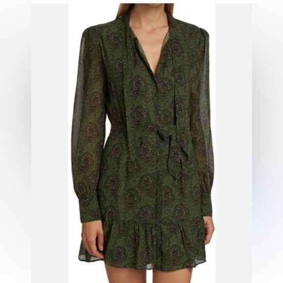 Paige Vittoria Mini Multi Green Dress Long Sleeve Army Size XL - Picture 6 of 17